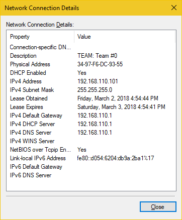 NetBIOS over TCPIP Enabled is Yes